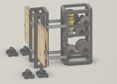 CAD file showcasing an eddy current braking system for stage scenery.